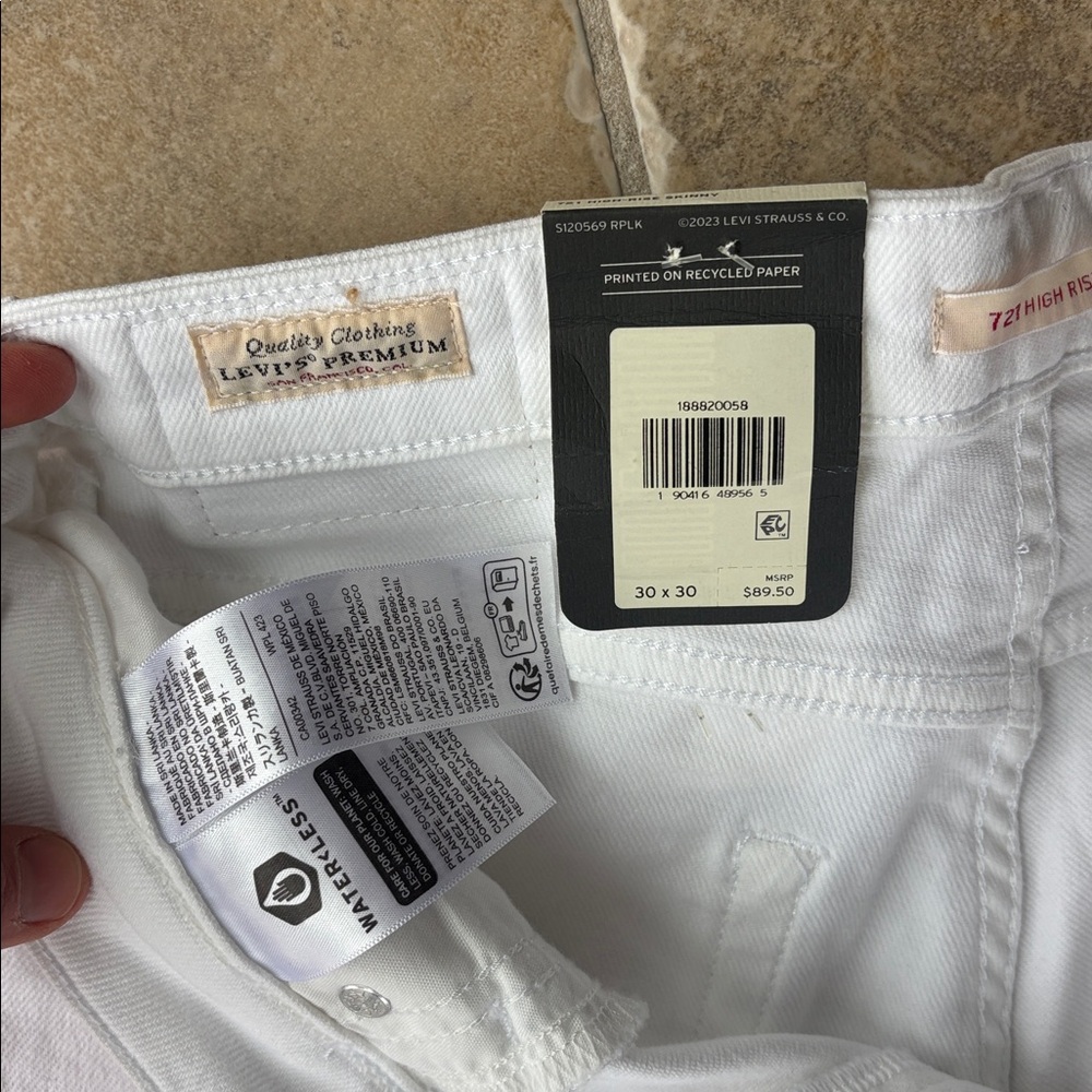Levi's 721 high rise skinny white jeans pants size 30 x 30 $90 new - Picture 12 of 14
